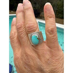 Artisan Sterling Silver Number 8 Turquoise Ring 10 Wide Cigar Band Southwest Nwt